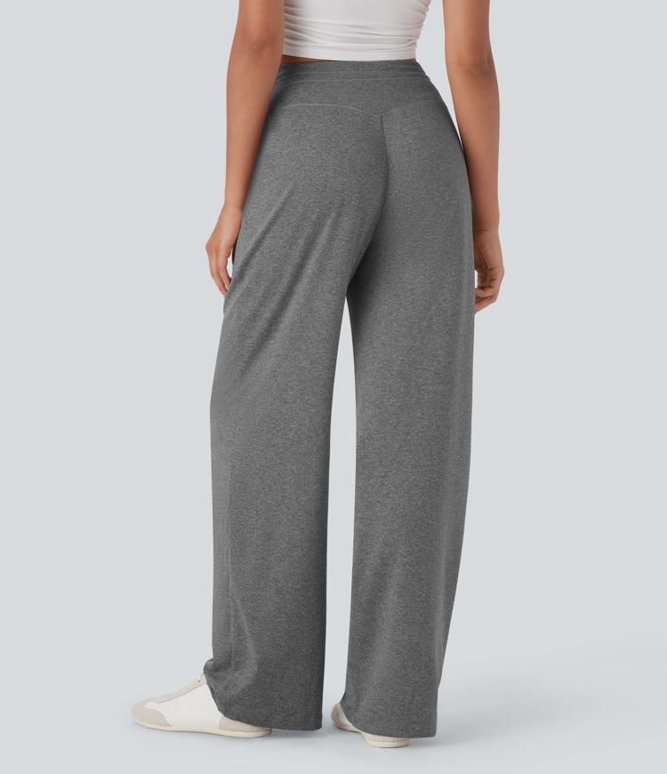 Hochgeschnittene Kordelzug-Hose mit weitem Bein und Taschen für Freizeit