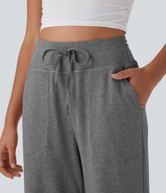 Hochgeschnittene Kordelzug-Hose mit weitem Bein und Taschen für Freizeit