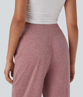 High Waisted Drawstring Wide Leg Casual Pants with Side Pockets