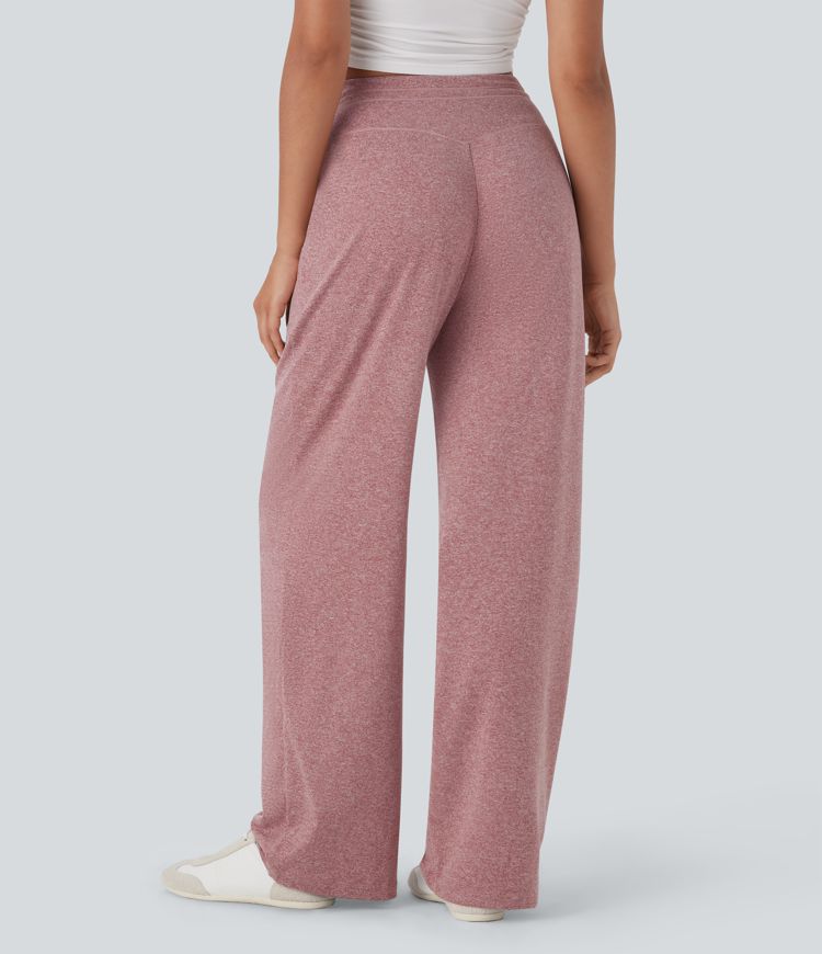 High Waisted Drawstring Wide Leg Casual Pants with Side Pockets