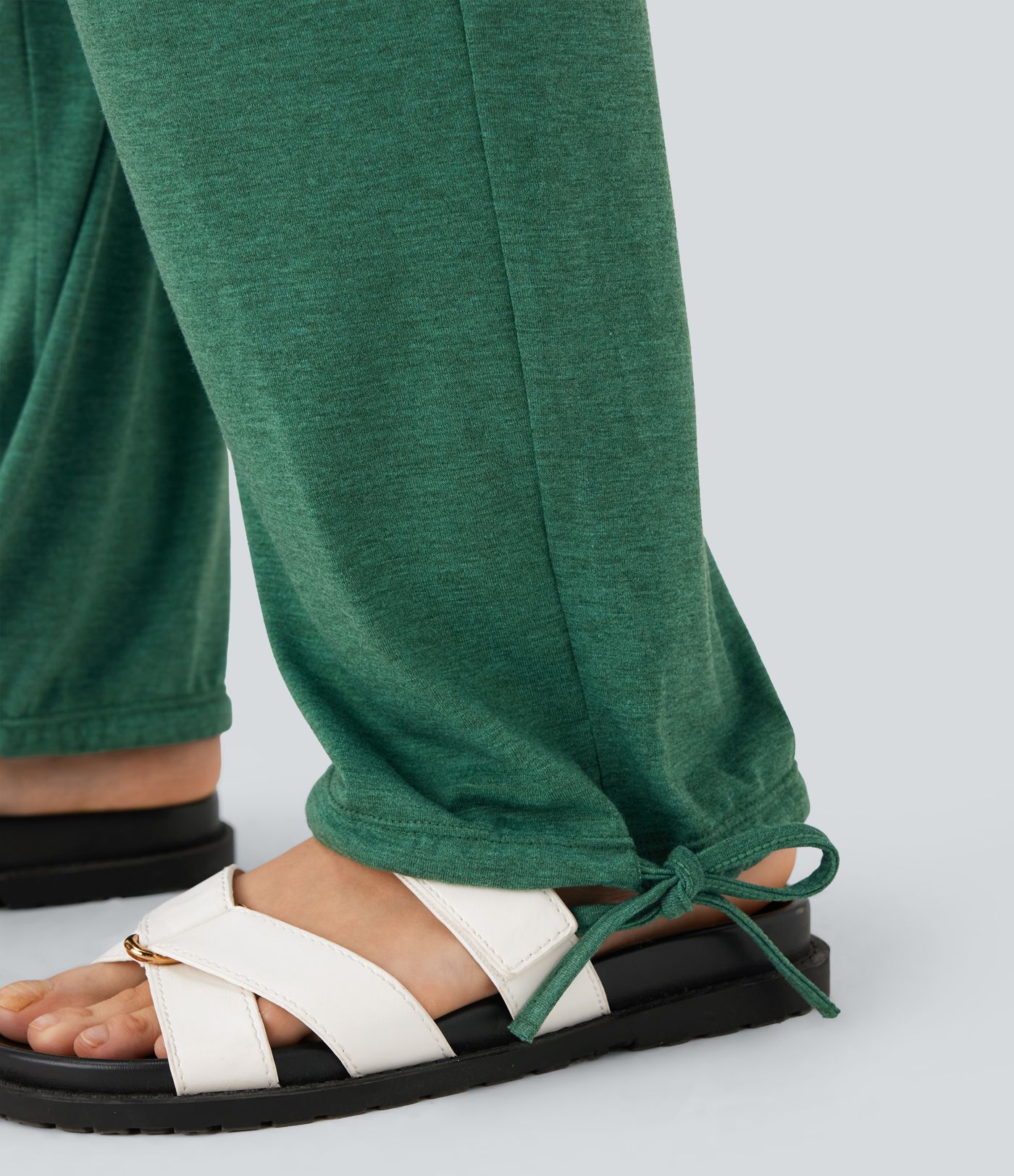 High Waisted Drawstring Hem Casual Joggers with Pockets