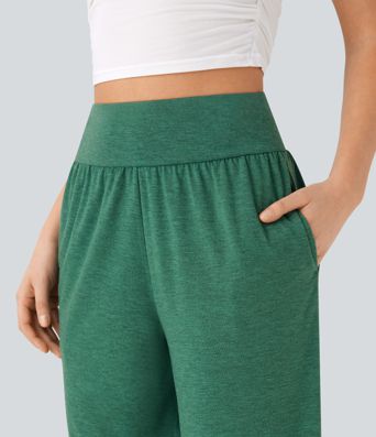 High Waisted Drawstring Hem Casual Joggers with Pockets