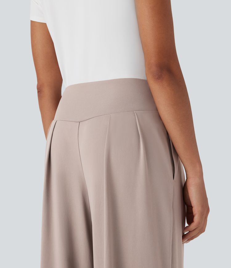 Pantalones anchos casuales de tiro alto con bolsillos laterales