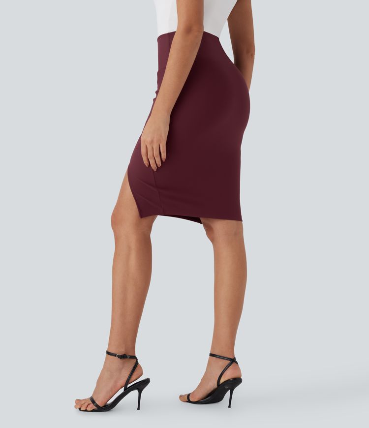 Patitoff™ Flow Pet Hair Resistant SoCinched High Waisted Tummy Control 2-in-1 Bodycon Split Midi Casual Skirt