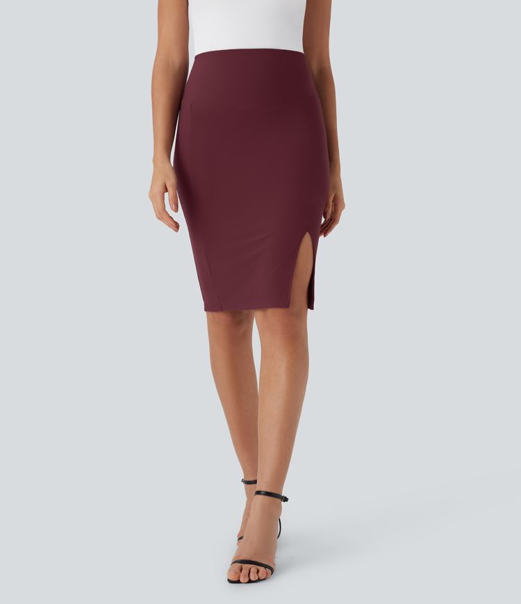 Patitoff™ Flow Pet Hair Resistant SoCinched High Waisted Tummy Control 2-in-1 Bodycon Split Midi Casual Skirt