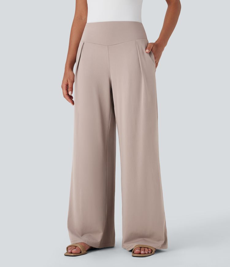 High Waisted Wide Leg Casual Pants with Side Pockets