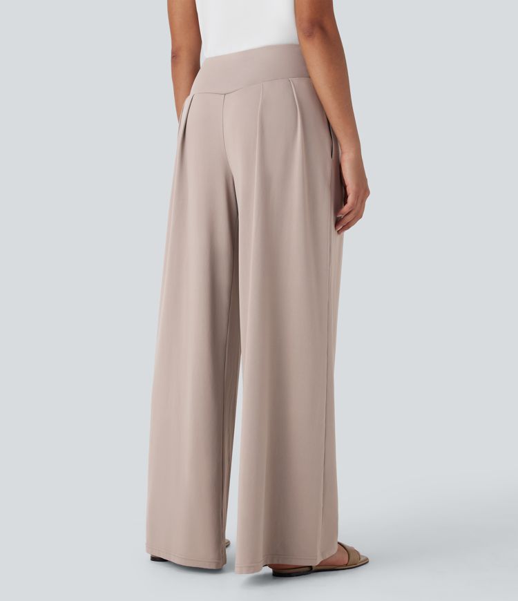 High Waisted Wide Leg Casual Pants with Side Pockets