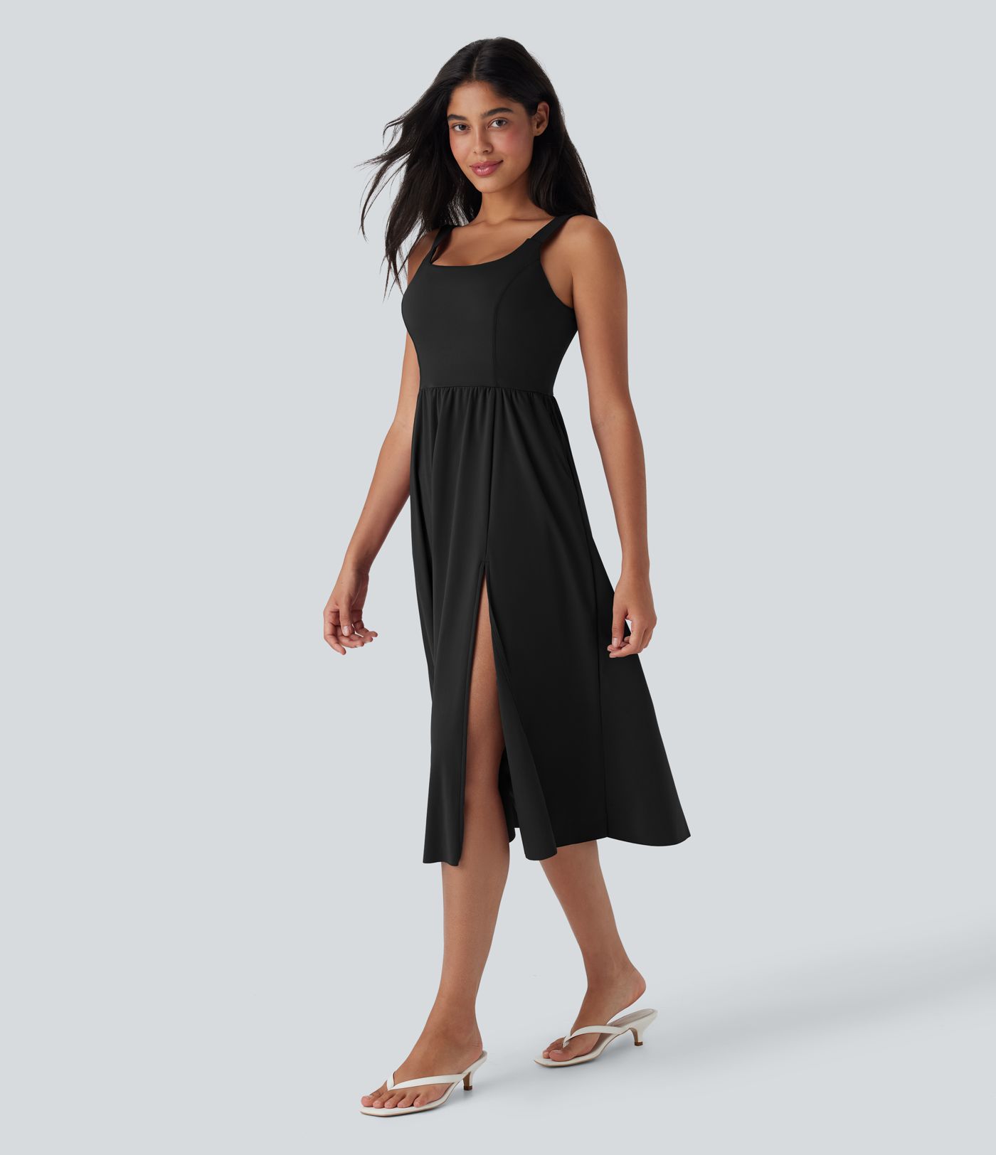 SoftlyZero™ Airy Padded Cool Touch Women Long Midi Casual Dress with Pockets D-F Cups