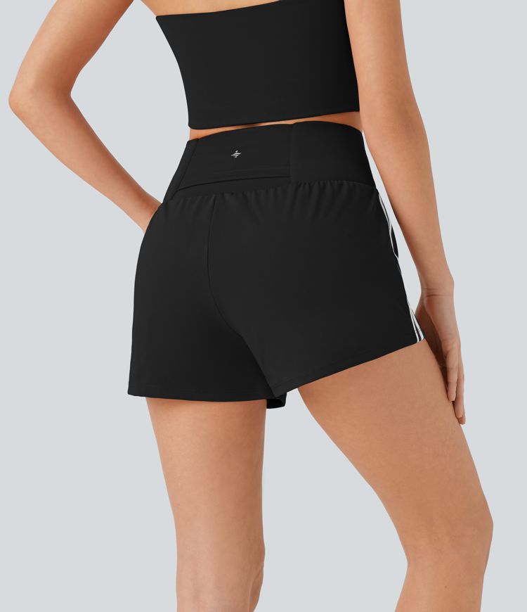 SoftlyZero™ QuickDry Super High Waisted Tummy Control 2-in-1 Color Block Yoga Shorts 3'' with Pockets
