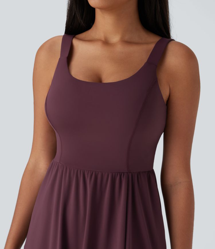 SoftlyZero™ Airy Padded  Midi Casual Dress with Pockets D-F Cups