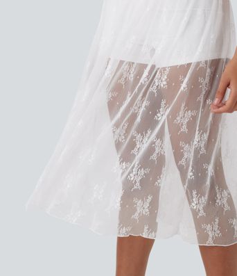 High Waisted 2-in-1 Lace Midi Skirt with Pocket