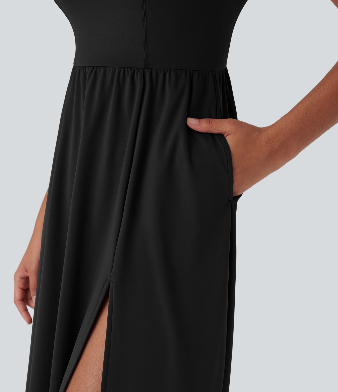 SoftlyZero™ Airy Padded Cool Touch Women Long Midi Casual Dress with Pockets D-F Cups