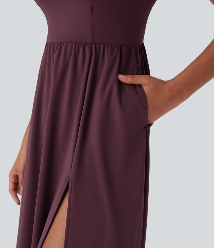 SoftlyZero™ Airy Padded  Midi Casual Dress with Pockets D-F Cups