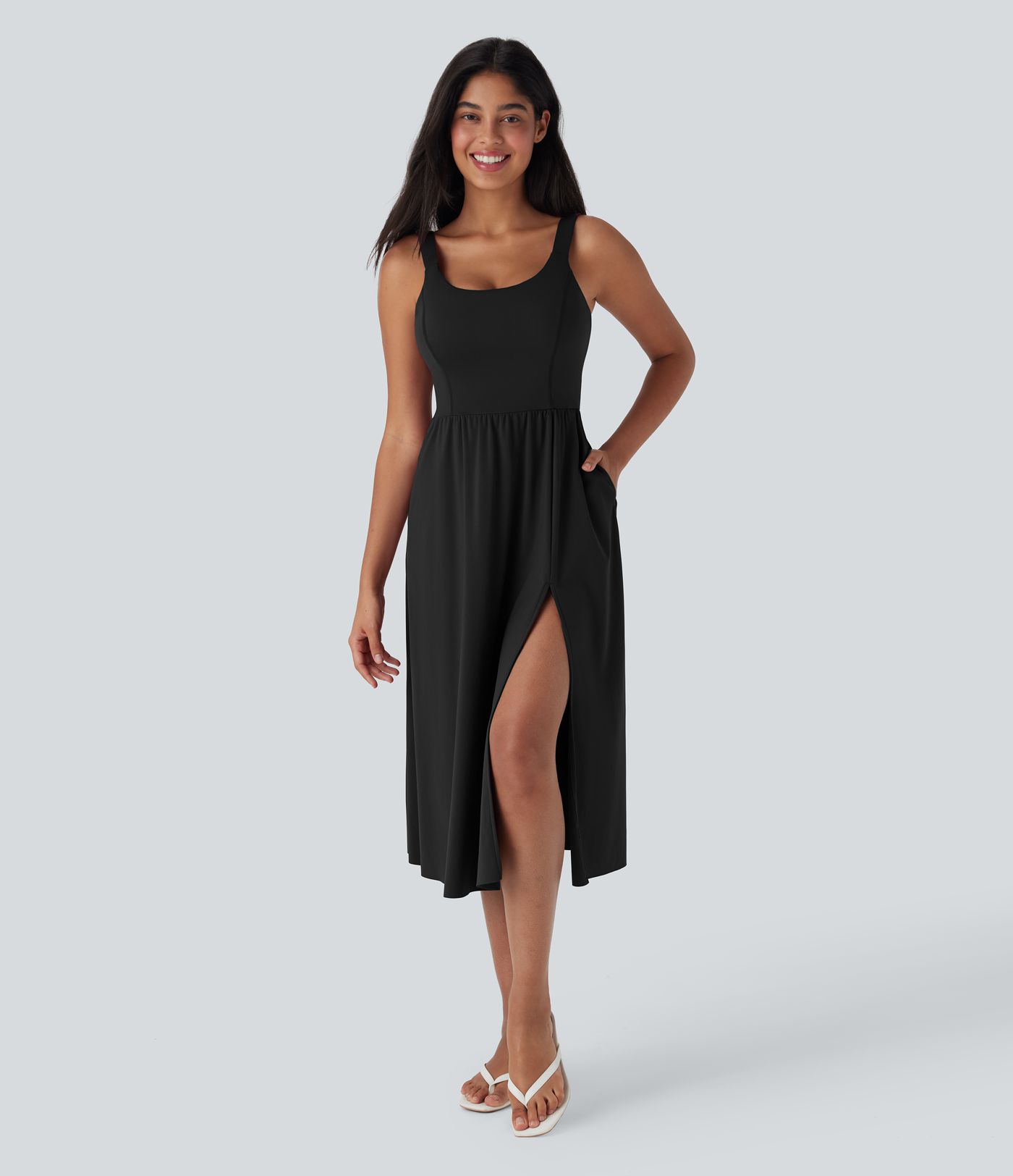 SoftlyZero™ Airy Padded Cool Touch Women Long Midi Casual Dress with Pockets D-F Cups