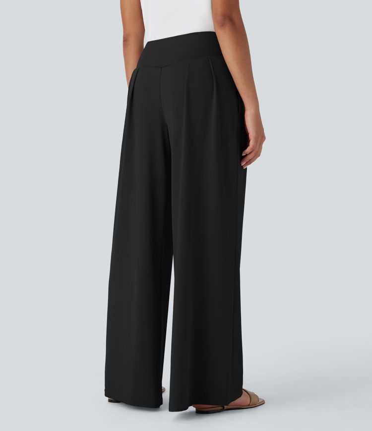 High Waisted Wide Leg Casual Pants with Side Pockets