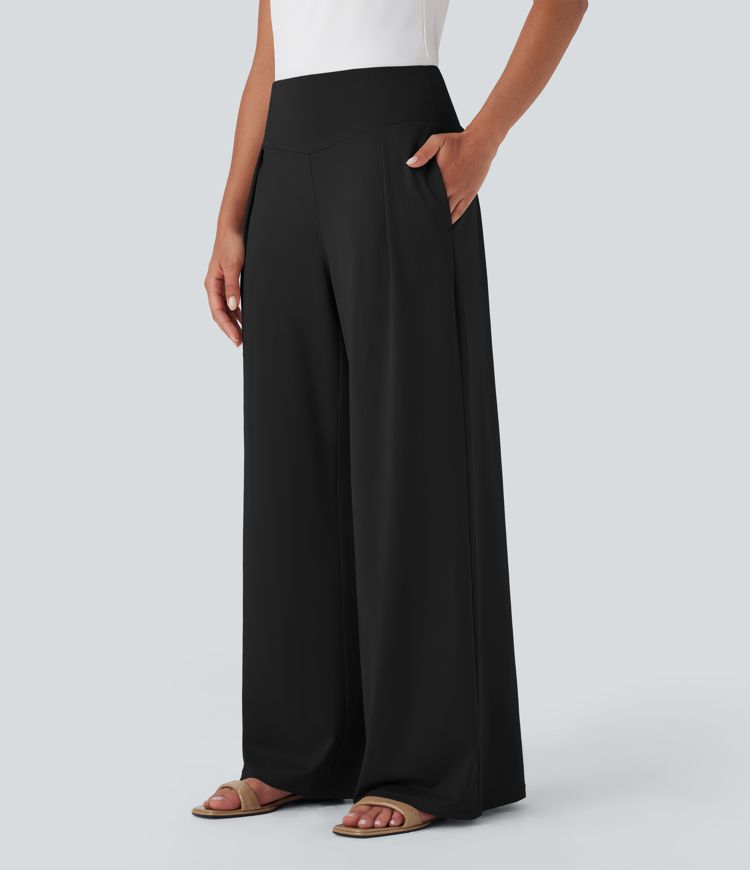 High Waisted Wide Leg Casual Pants with Side Pockets