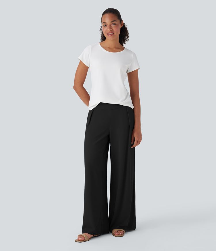 High Waisted Wide Leg Casual Trousers with Pockets