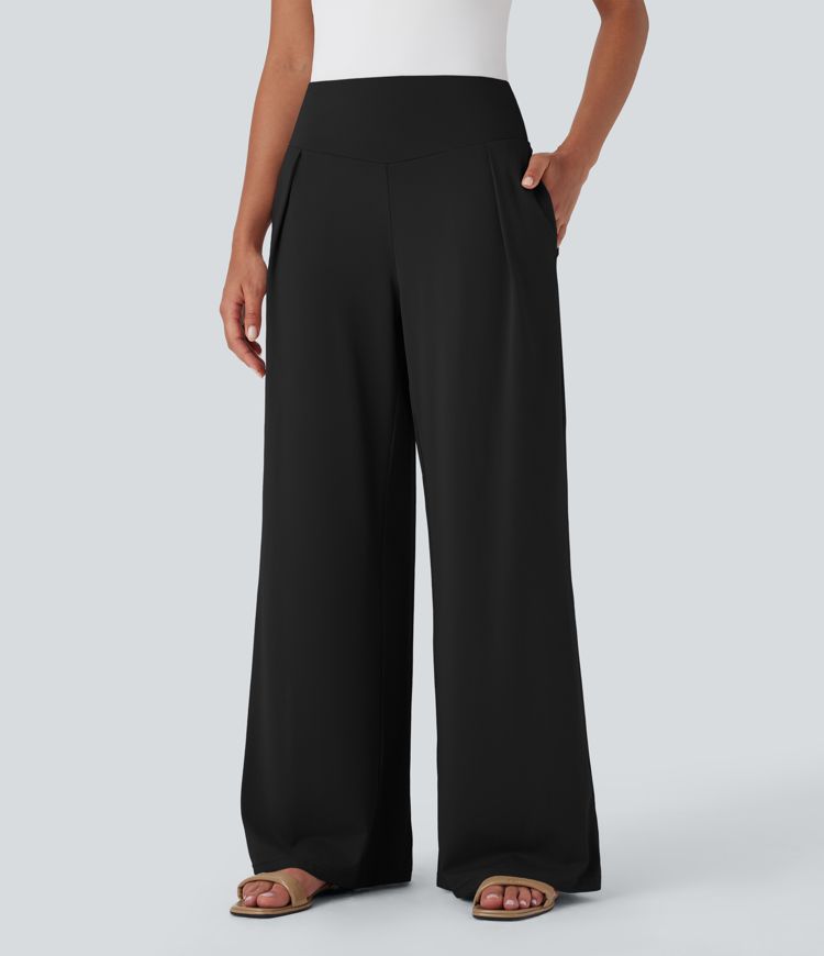 High Waisted Wide Leg Casual Pants with Side Pockets