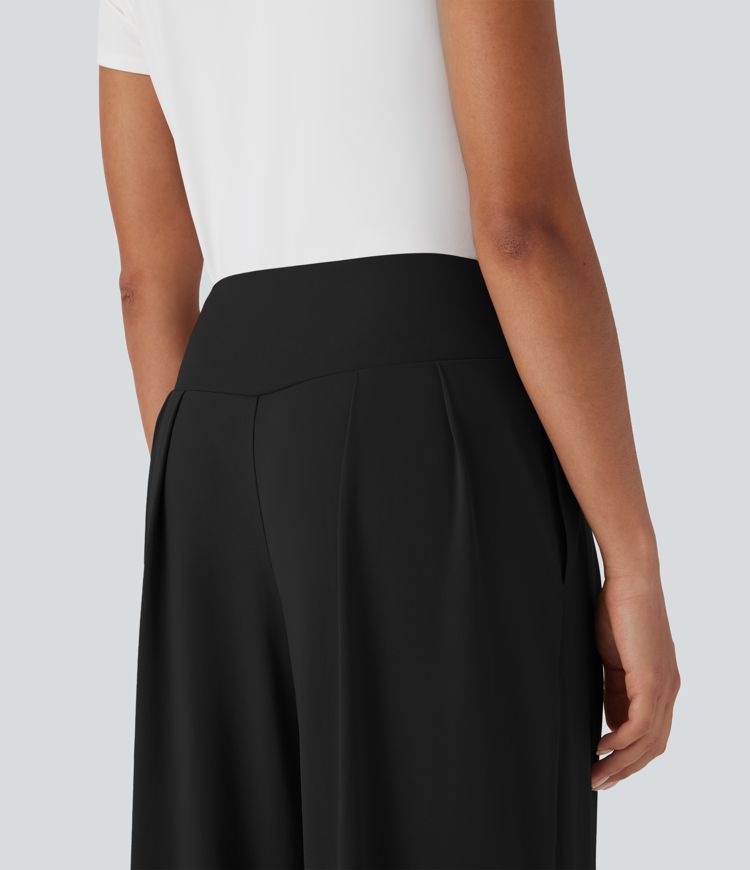 High Waisted Wide Leg Casual Pants with Side Pockets