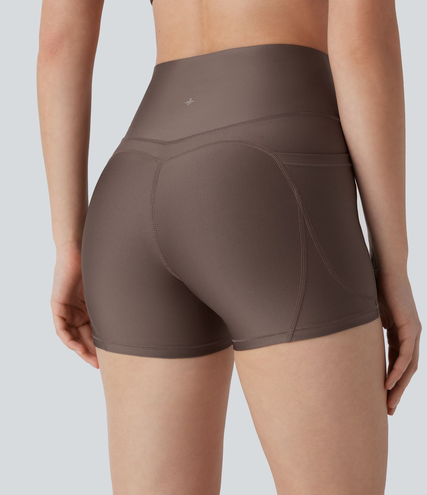 High Waisted Tummy Control Pocket Sheen Running Biker Shorts 3''