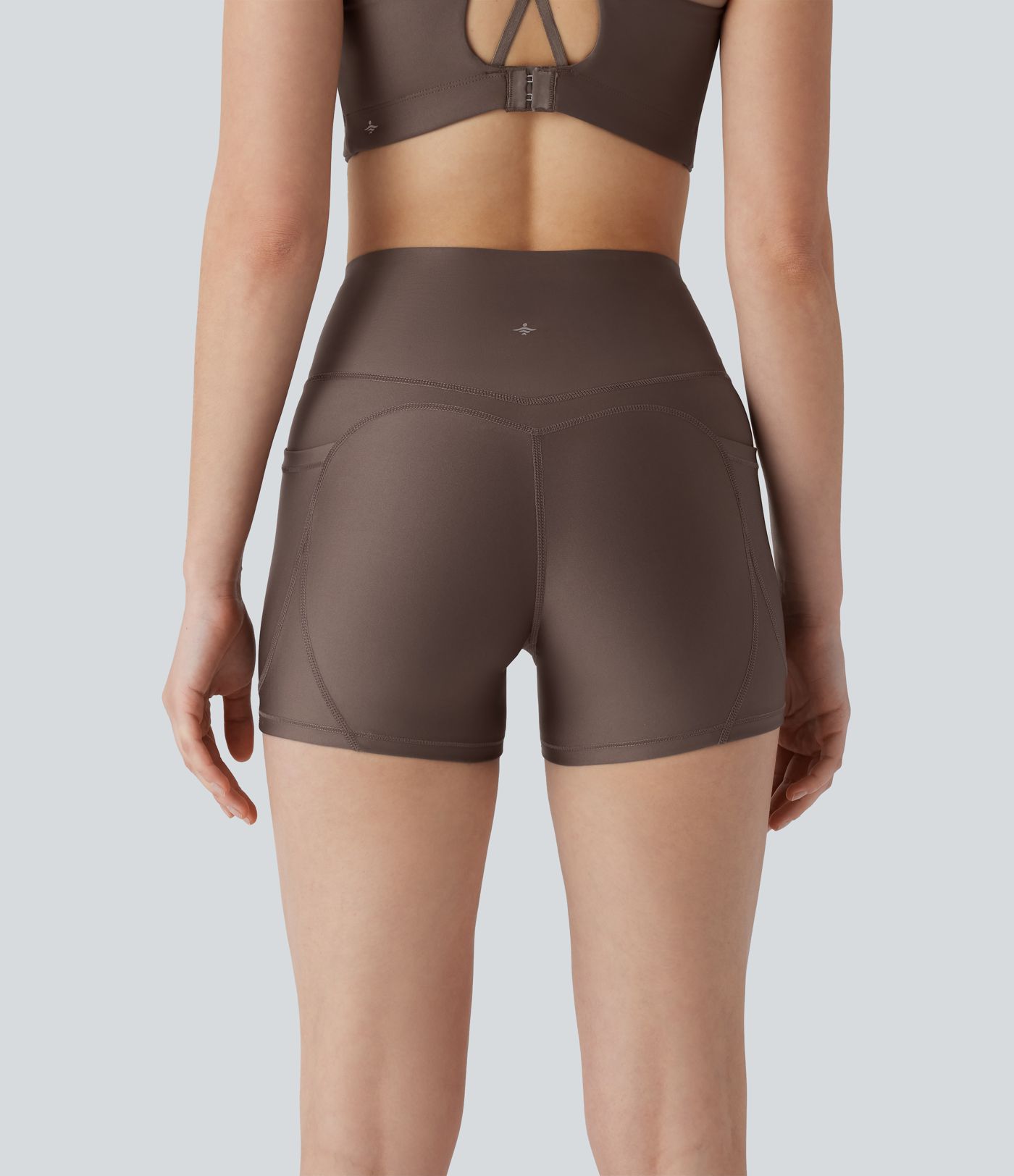 High Waisted Tummy Control Pocket Sheen Running Biker Shorts 3''