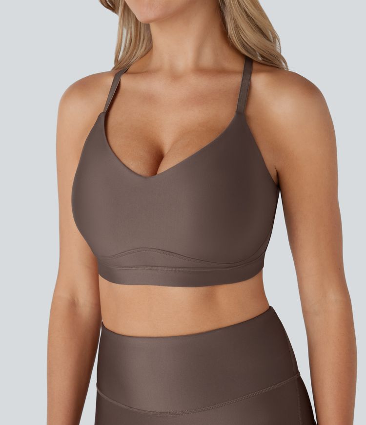 Low Support Cut Out Sheen Yoga Sports Bra D-F Cups