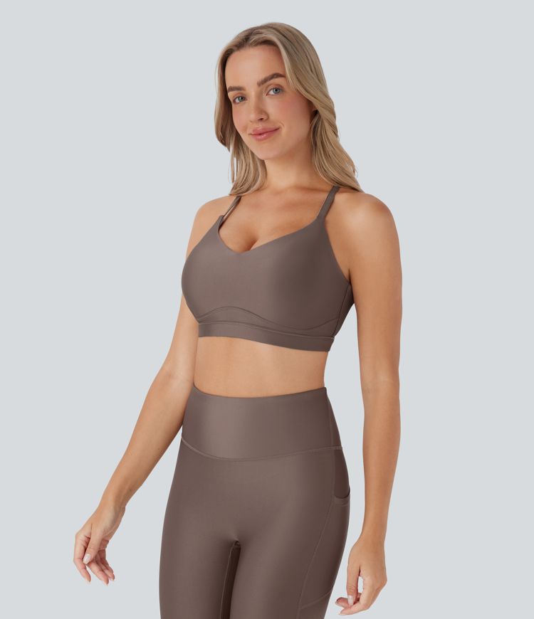 Low Support Cut Out Sheen Yoga Sports Bra D-F Cups