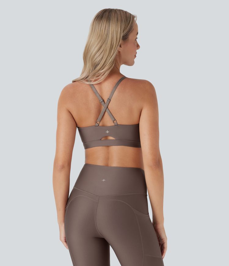 Low Support Cut Out Sheen Yoga Sports Bra D-F Cups