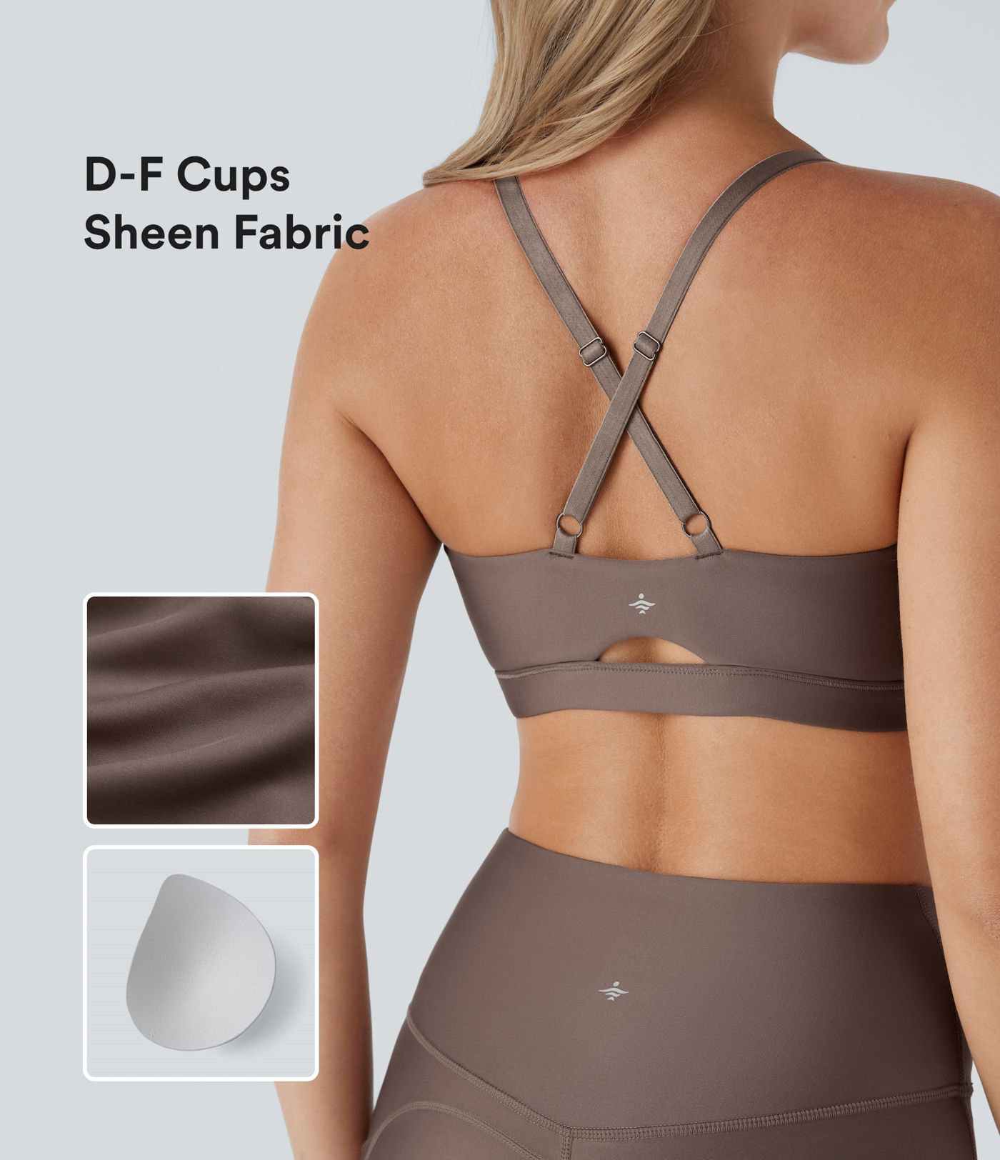 Yoga-Sport-BH mit geringer Stützfunktion und Ausschnitt für D-F Körbchen