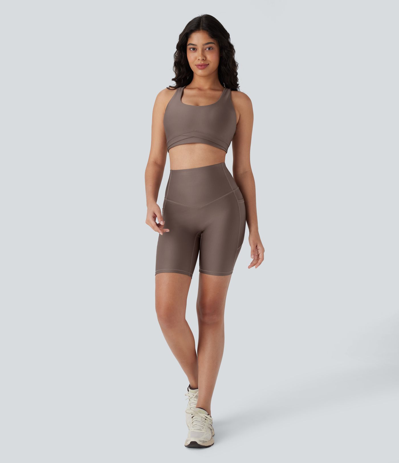 Workout-Shorts mit hohem Bund, Tasche und Bauchkontrolle - 17,8 cm