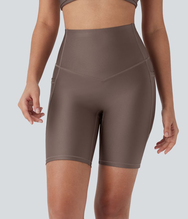 Workout-Shorts mit hohem Bund, Tasche und Bauchkontrolle - 17,8 cm