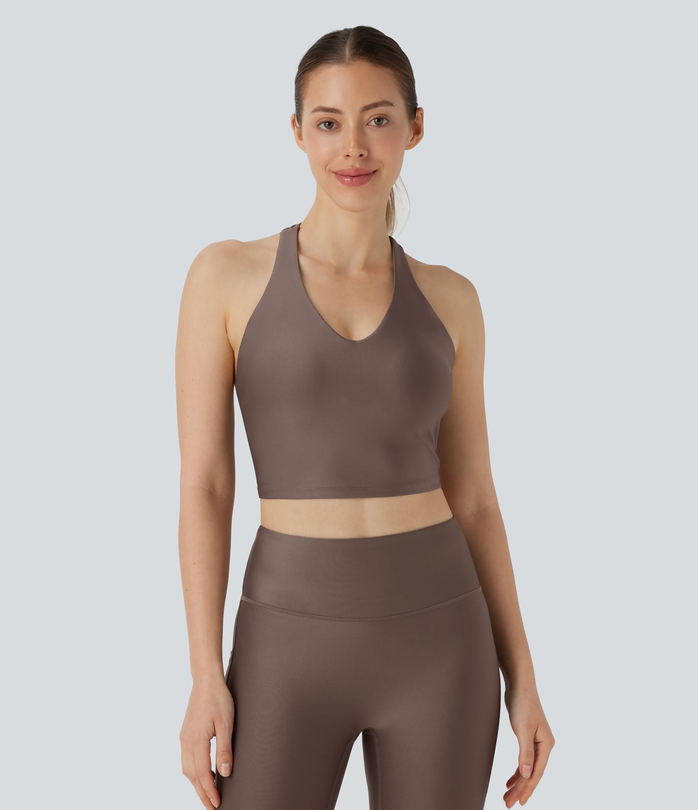 Neckholder Skinny Crop Glanz Workout Tanktop