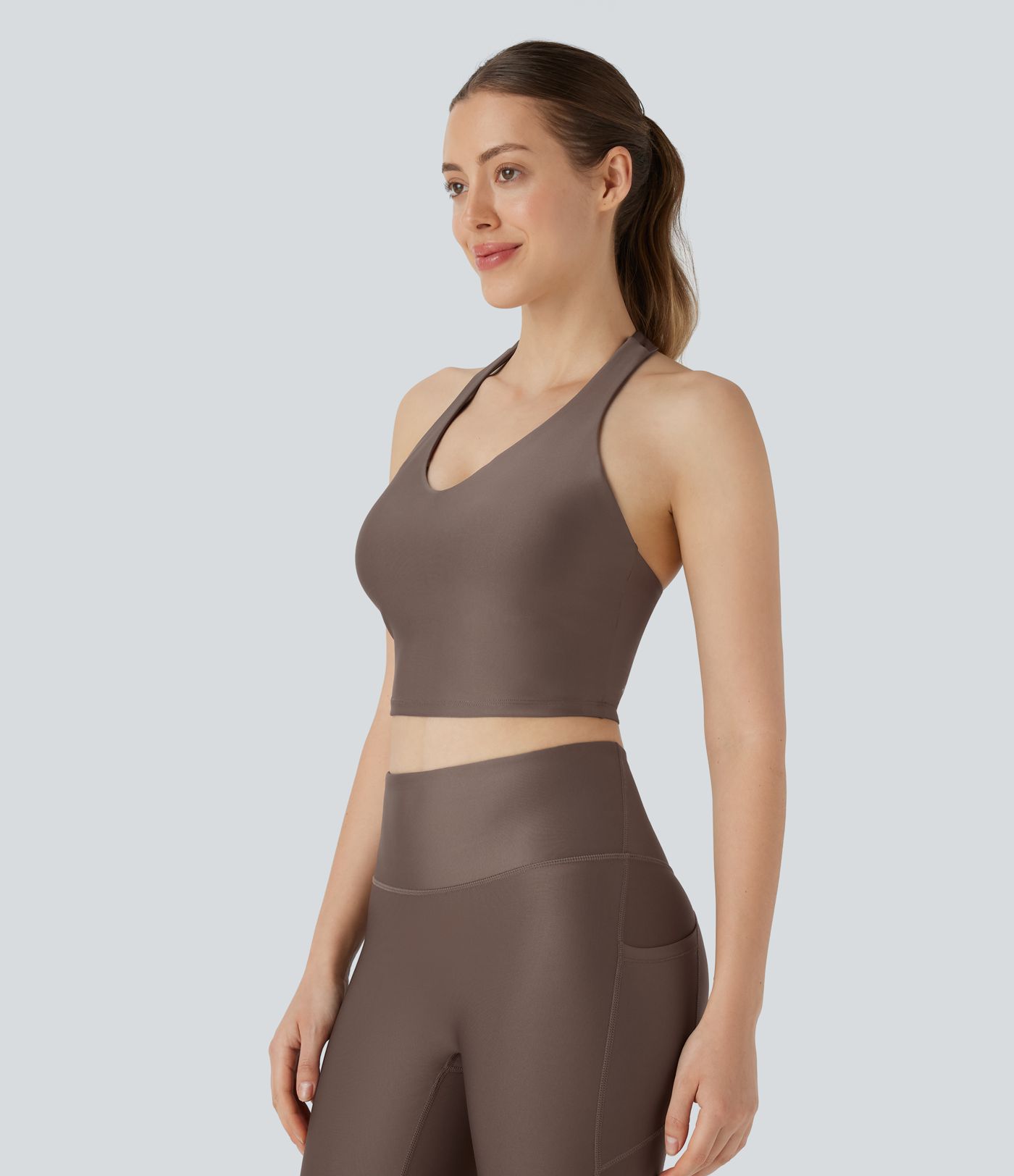 Neckholder Skinny Crop Glanz Workout Tanktop