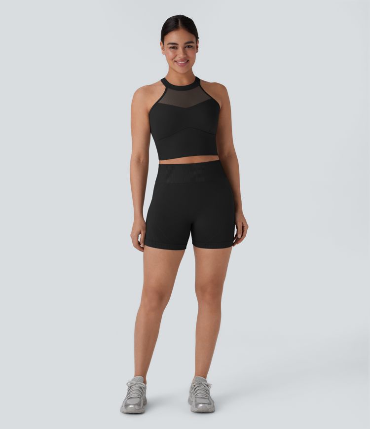 Seamless Flow High Waisted Ruched Yoga Biker Shorts 4''