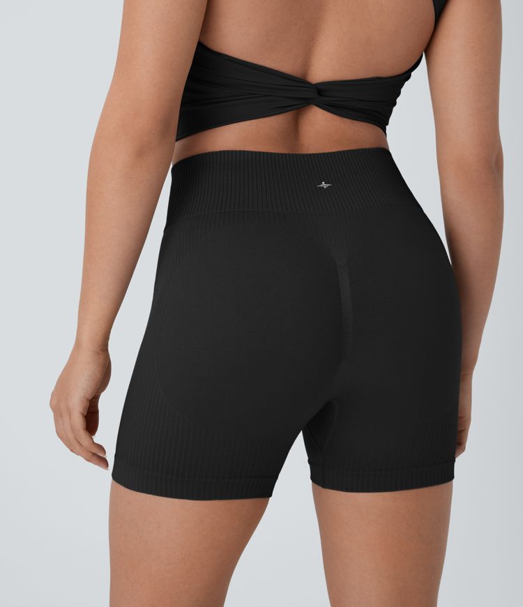 Seamless Flow High Waisted Ruched Yoga Biker Shorts 4''