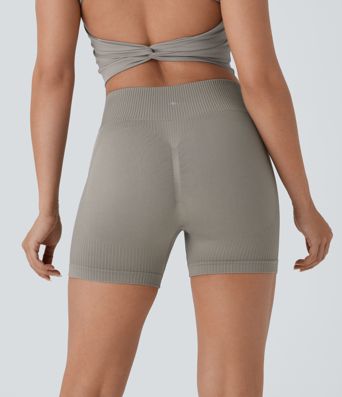 Pantalones Cortos de Yoga de Ciclista de Cintura Alta con Pliegues y Flujo Perfecto 4"