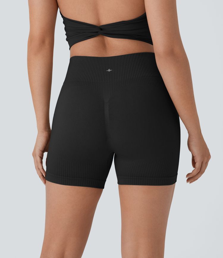 Seamless Flow High Waisted Ruched Yoga Biker Shorts 4''