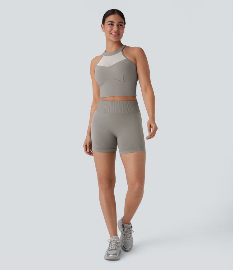 Pantalones Cortos de Yoga de Ciclista de Cintura Alta con Pliegues y Flujo Perfecto 4"