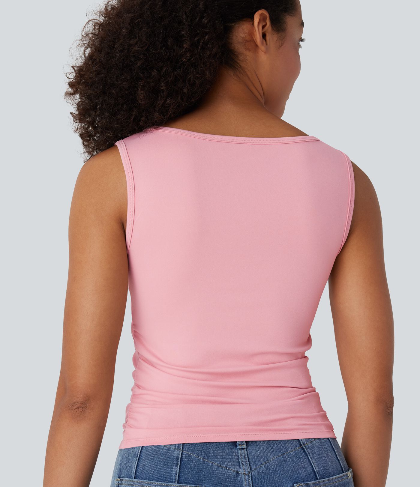 Boat Neck Sleeveless Ruched Casual Top