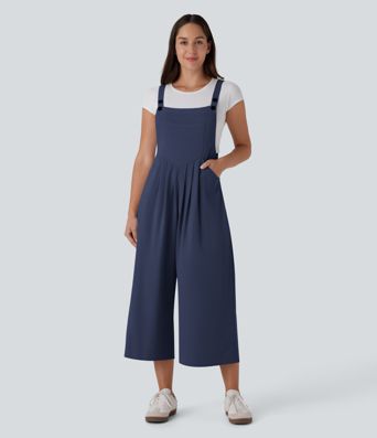 Pockets Capri Waffle Casual Overalls