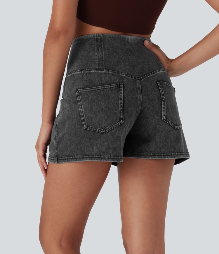 Halara Flex™ High Waisted Tummy Control Denim Casual Shorts 3'' with Pockets