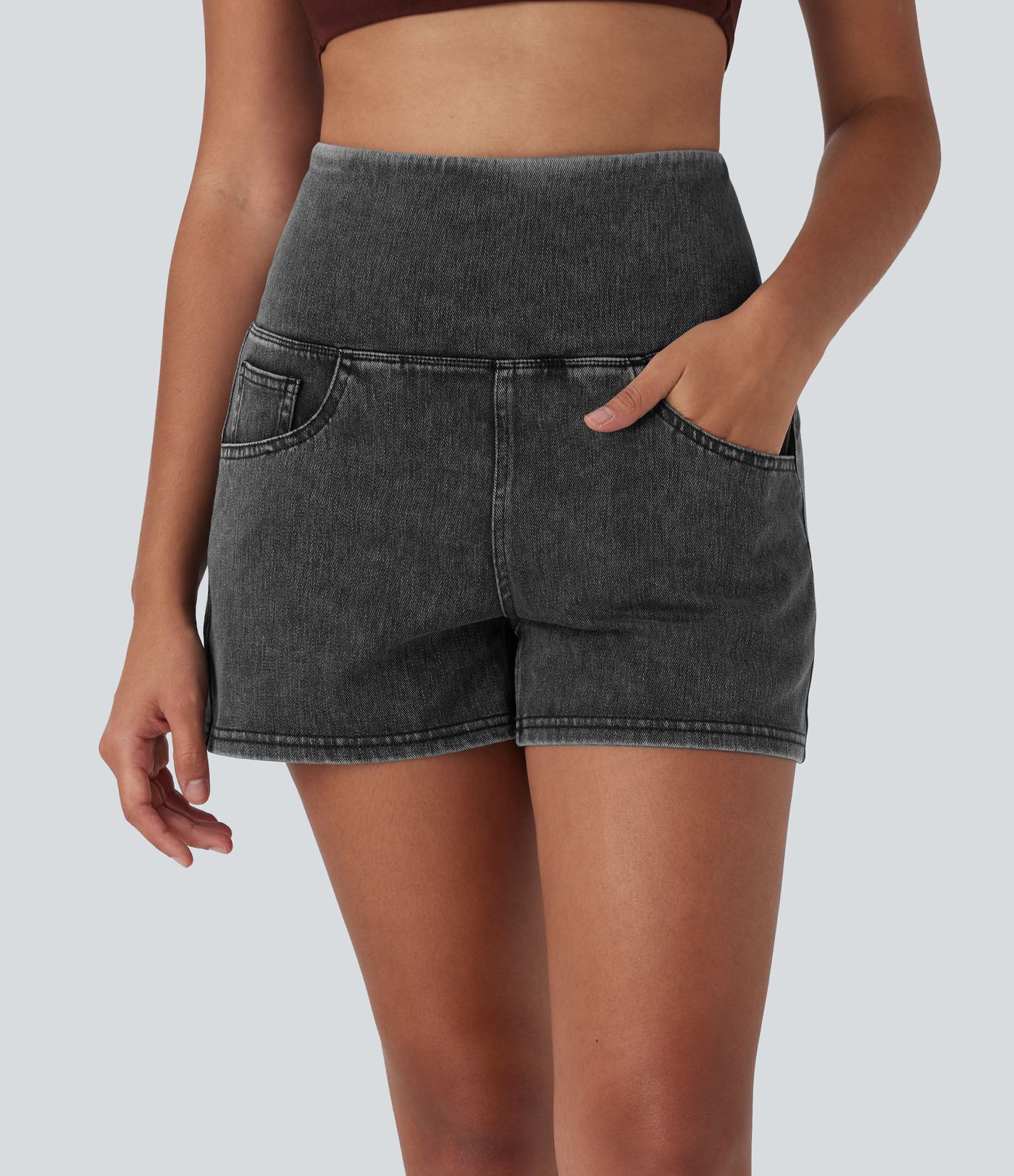 Halara Flex™ High Waisted Tummy Control Denim Casual Shorts 3'' with Pockets