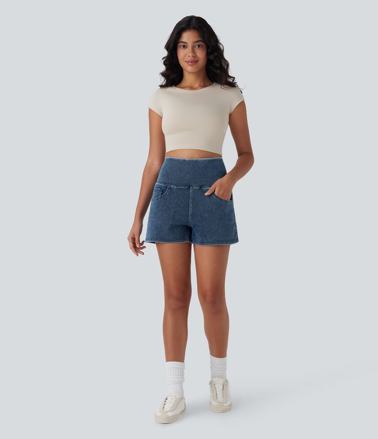 Halara Flex™ High Waisted Tummy Control Denim Casual Shorts 3'' with Pockets