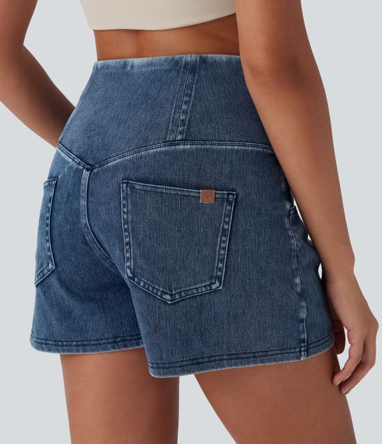 Halara Flex™ High Waisted Tummy Control Denim Casual Shorts 3'' with Pockets