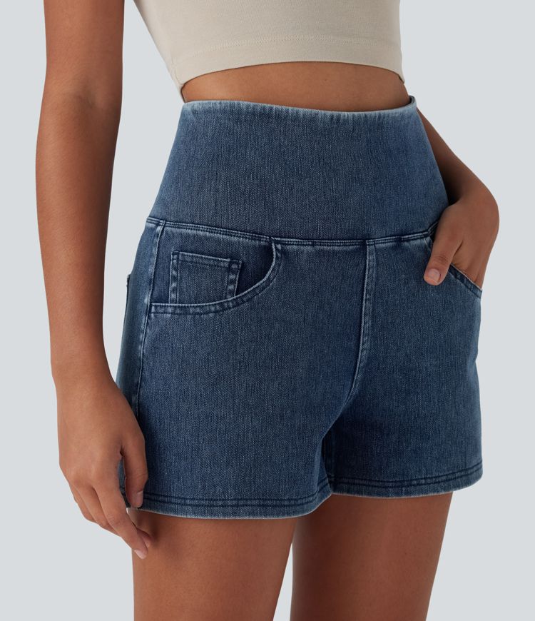 Halara Flex™ High Waisted Tummy Control Denim Casual Shorts 3'' with Pockets