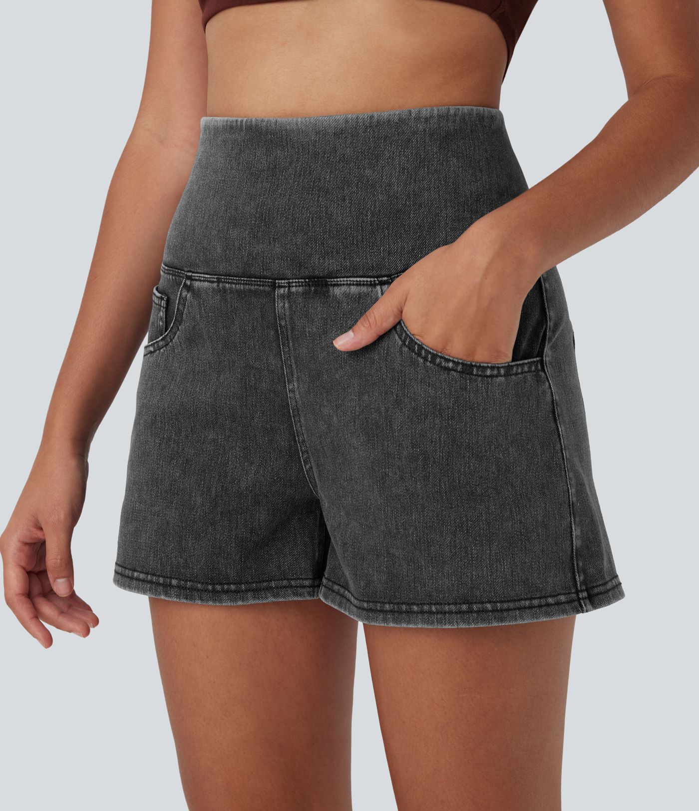 Halara Flex™ High Waisted Tummy Control Denim Casual Shorts 3'' with Pockets