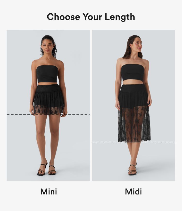 Mid High Waisted 2-in-1 Side Pocket Lace Mini Party Skirt