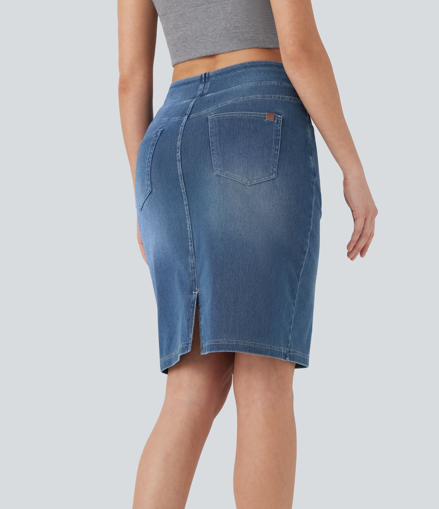Halara Flex™ Gewaschener Freizeitrock aus elastischem Strick-Denim mit hohem Bund und mehreren Taschen
