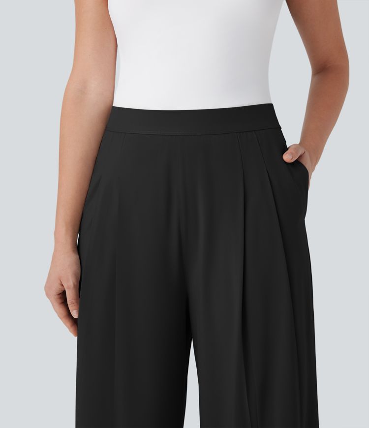 Breezeful™ High Waisted Wide Leg Quick Dry Work Pants with Side Pockets