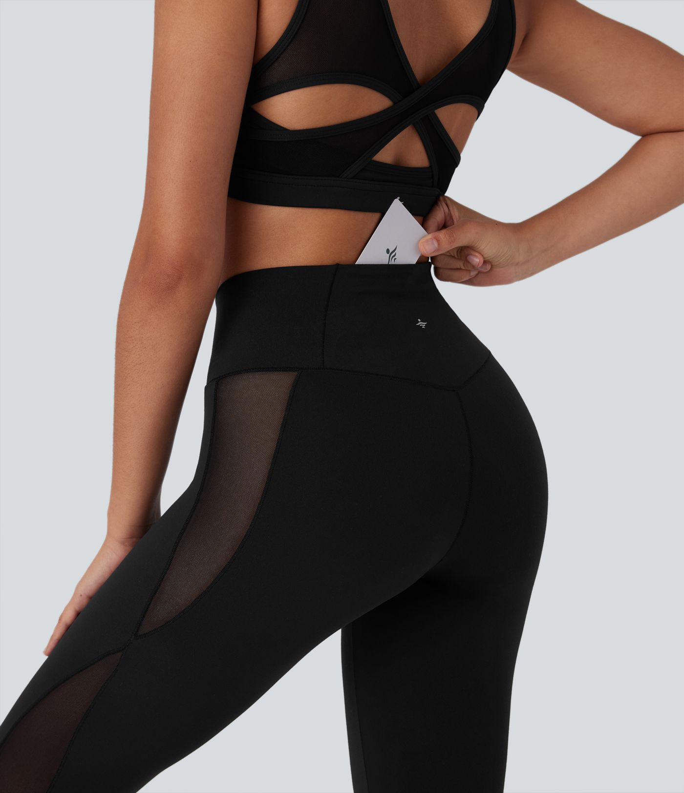 SoftlyZero™ Crossover High Waisted Contrast Mesh Yoga Leggings with Pocket-UPF50+